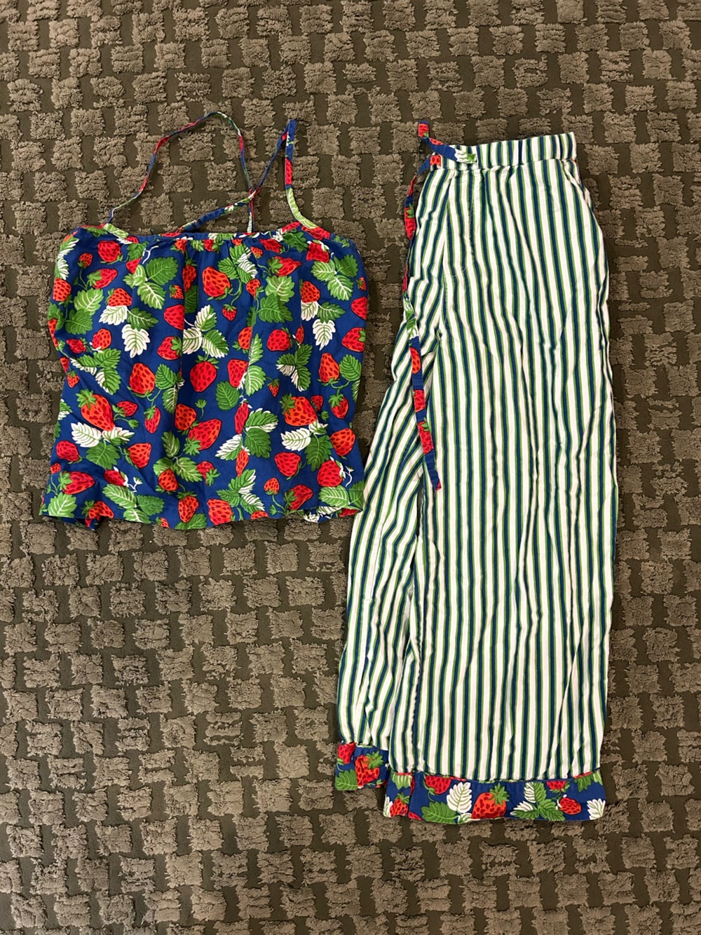 Anthropologie PrintFresh Strawberry Striped Pajama Set 100% Organic Cotton